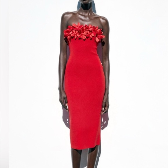 Zara Dresses & Skirts - Zara Vibrant Red Floral Dress